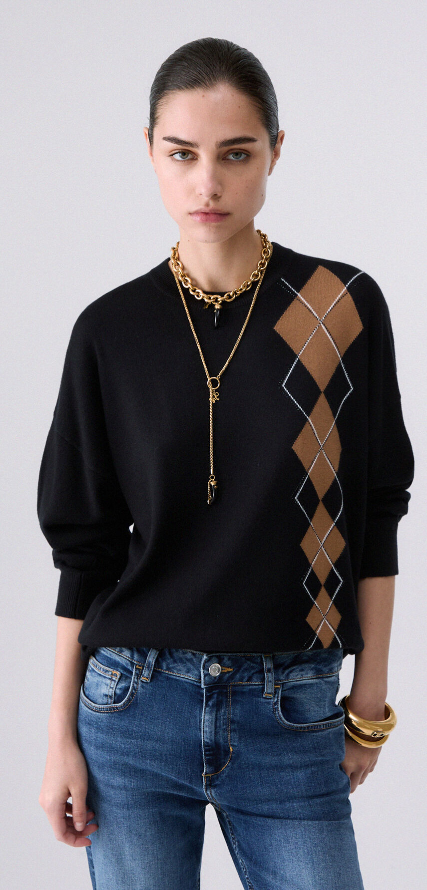 Pullover mit geometrischem Intarsienmuster